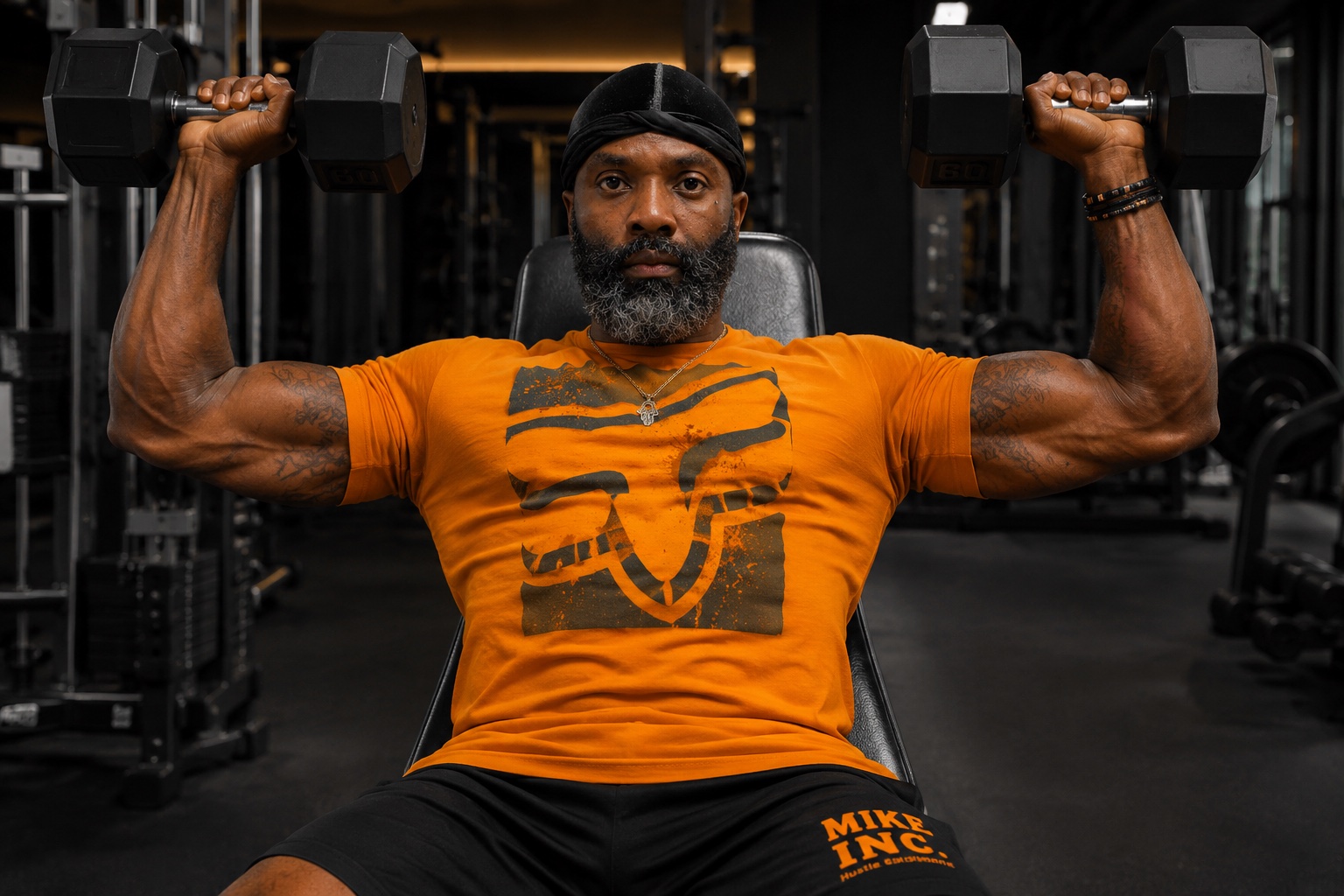 Coach Transformer pressing dumbbells during a training session
